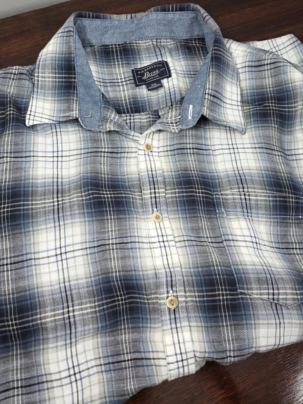 G.H. Bass & Co. Men’s XXL Blue White Plaid Flannel Button Down Shirt 100% Cotton